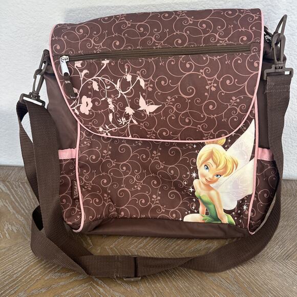 Disney Tinkerbell Tinker Bell Backpack Crossbody Diaper Bag Fairies Brown Pink - Picture 1 of 16
